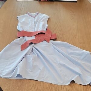 Brunello Cucinelli Light Blue Midi Dress with Red Accents